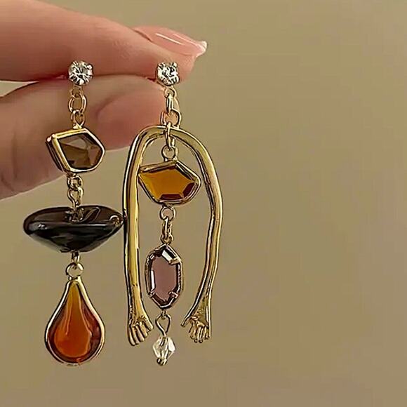 Gold Stone Mix Match Dangle Earrings - Picture 6 of 11